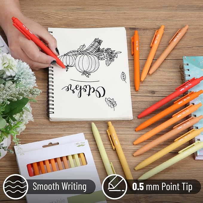 Mr. Pen- Retractable Gel Pens, 12 Pack, Black Ink, Summer Morning Barrel | Fine Point 0.5mm, Fast Dry, Smooth Writing, Cute Pens for Drawing, Writing Planner and School Supplies