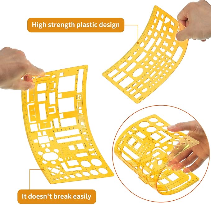 Zonon 10 Pcs Plastic Drawing Template Ruler Geometric Drawing 12 Inch Triangular Aluminum Architect Scale Measuring Templates Building Geometric Kit Plastic Ruler for Drafting(Stylish,Yellow)