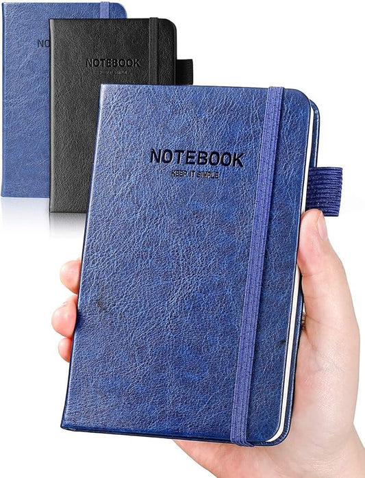 AISBUGUR Pocket Notebook Small Notebook 2-Pack, 3.7" x 5.7" Pocket Notebooks Hardcover with Thick Lined Paper, Inner Pockets, Cover Letter Embossing Design Mini Journal Notepad Black+Navy