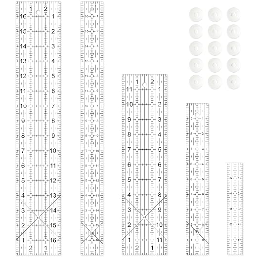 Sewing Ruler,5 Piece Quilting Rulers,3 x17 Inch,1.5 x17 Inch,3 x12 Inch,1.5 x10 Inch,1 x6 Inch,Acrylic Ruler,Cutting Ruler with Non-Slip Rings (Black and White)