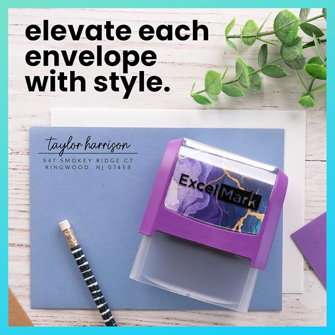 ExcelMark Custom Return Address Stamp (Maroon, Metro Line) | Custom Return Address Stamp with Elegant Designs, Vibrant Colors & Patterns – Perfect for Mail, Invitations & Gifts