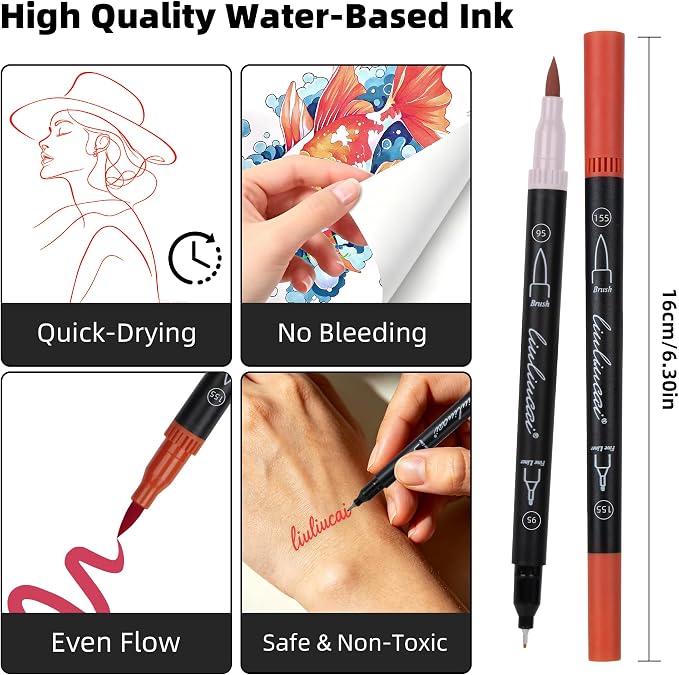 LIULIUCAI 10 Red Dual Markers, Fine & Brush Tip Pen for Adult Coloring | Bold Red Markers Brush Pens for Christmas Cards, Love Letters, Highlights Outlining, Signatures Illustration Gift