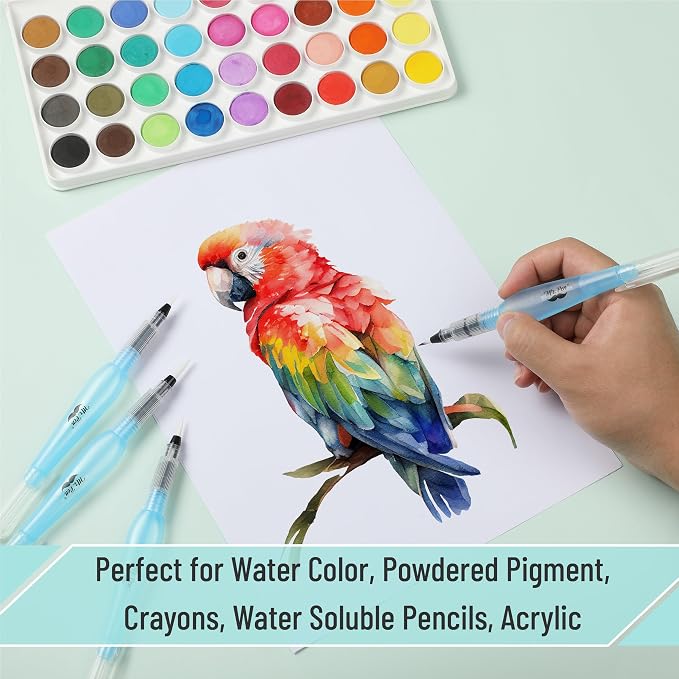 Mr. Pen- Watercolor Brush Pens, 4 pcs, 4 x Point Tips, Blue Set, Large | Nylon Bristles, Refillable Watercolor Pens for Acrylic, Gouache, Crayons, Ideal for Artists, Drawing, Sketching