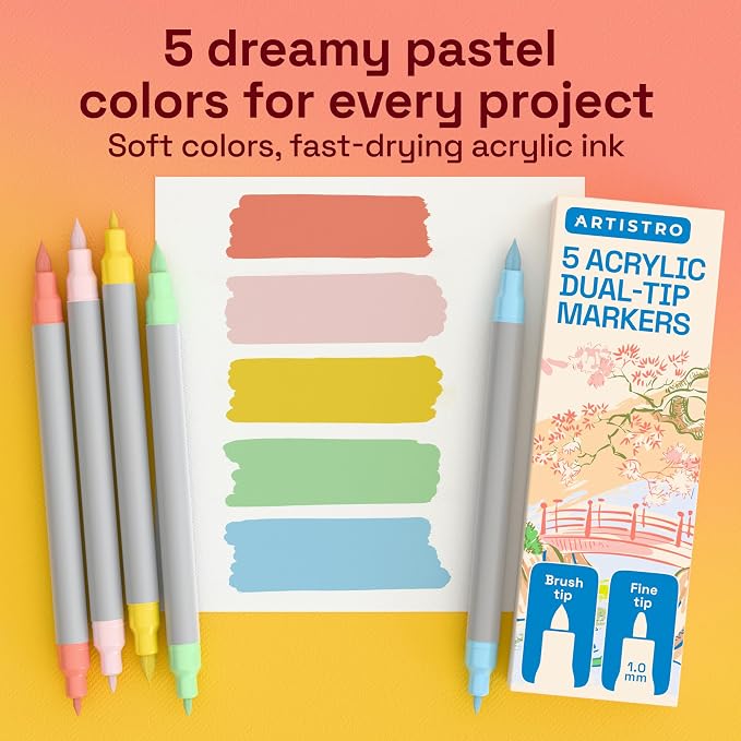 ARTISTRO 5 Pastel Acrylic Paint Markers - Paint Pens for Drawing - For Fabric, Rock, Glass, Wood, Molds - Arts & Crafts Gift for Adults, Teens, Kids, Classroom Must Haves & School Supplies