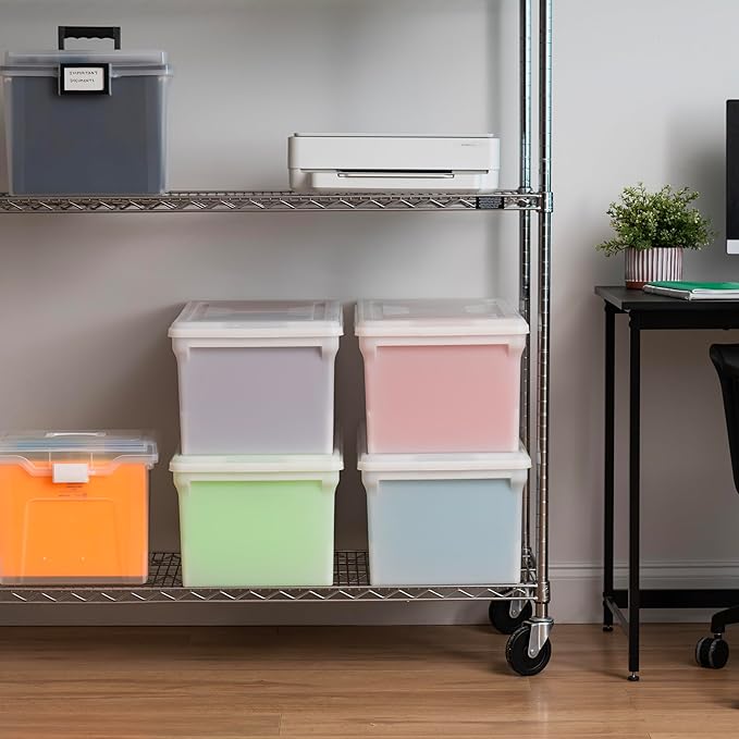 IRIS USA 4-Pack Snap File Box with Locking Lid, Black | Protect important documents, letter and legal files with secure storage for home offices, moving, and long-term organization