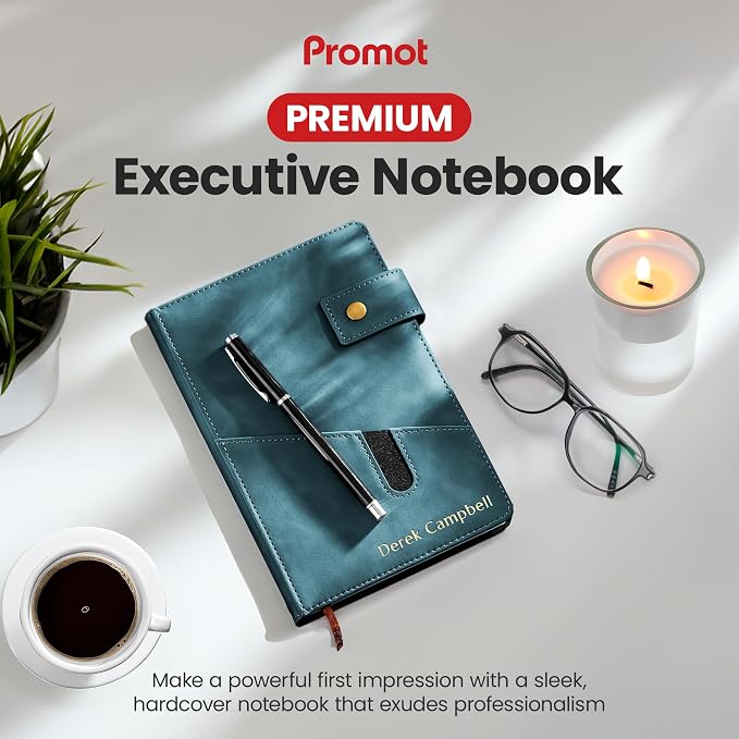 Promot Personalized Notebook - A5 Lined Leather PU Journal (Storm Blue) | Premium Leather-Look Cover, Smooth Lined Writing Pages, Durable Everyday Design, Elegant Professional Appearance