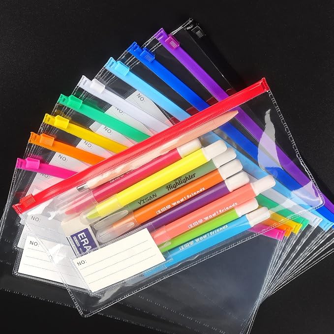 Tamaki 10 Pack Zipper Plastic Envelopes, Small Pencil Pounch, 9 x 4.7 Inch | Plastic Envelopes A6 Size for Pencil Case Bulk, Bill Bag