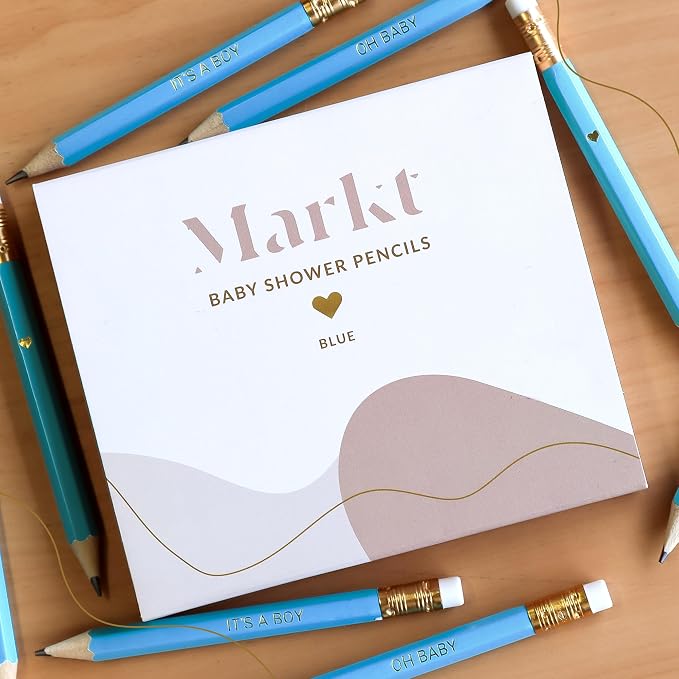 Markt Mini Pencils For Baby Shower Games Boy, Heart Pencils, Small Blue Pencil Set (Blue Pencil Set)