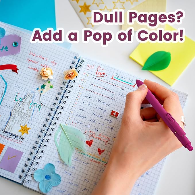 8 Pcs Colored Gel Pens with Fidget, Vintage Color Ink No Smudge | 0.7 Fine Point Smooth, Quick-Drying Ink, Retractable Pens for Coloring Journaling Note Taking, School Office, Student Adults