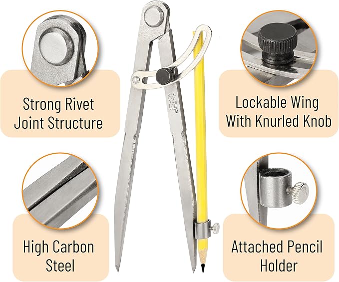 Mr. Pen- Professional Compass for Woodworking, Compass with Wing