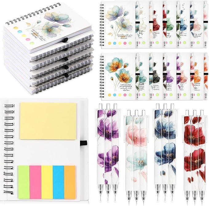 Kosiz 12 Sets/24 Pcs Christian Gifts Bulk Prayer Journal Scripture Notebook, Bible Pen(Light, Water Color)