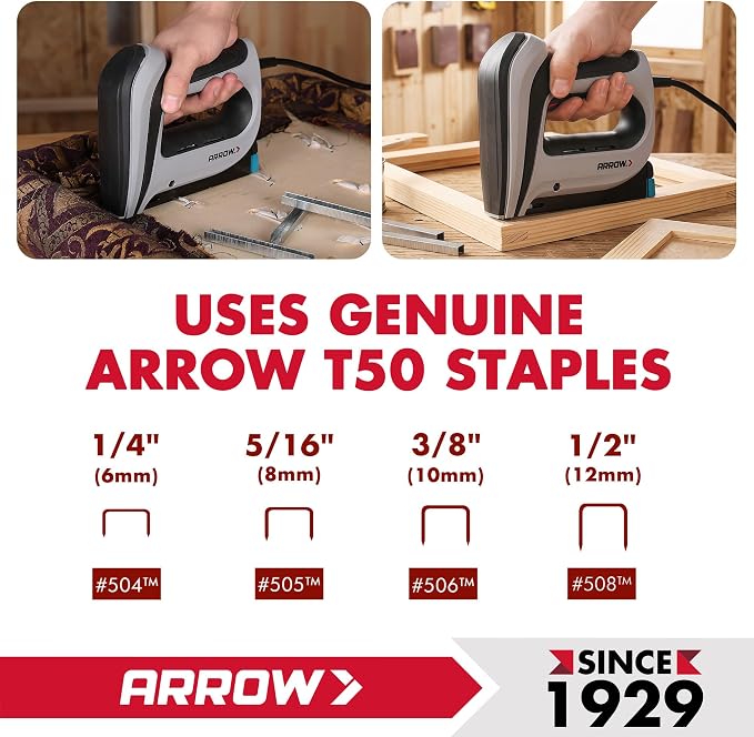 Arrow T50ACD Heavy Duty Electric Staple Gun, Fits 1/4" to 1/2" Staples | Corded Staple Gun for Upholstery, Furniture, Office, Decorating, Fits 1/4", 5/16", 3/8", or 1/2" Staples