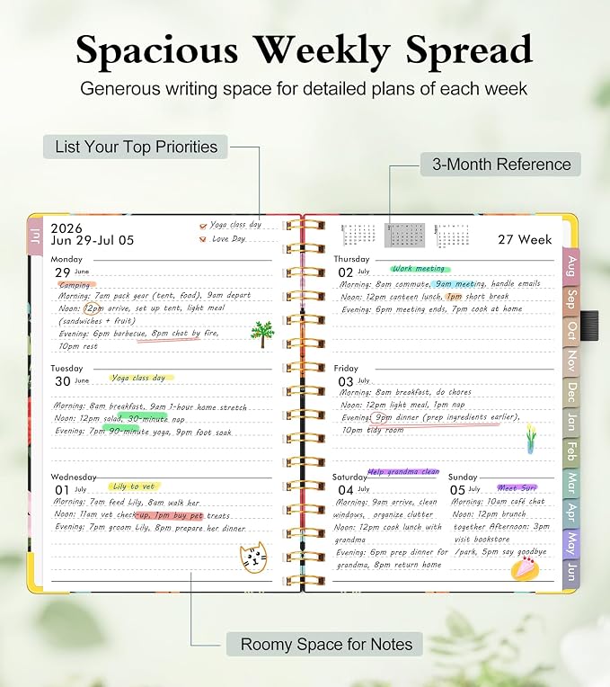 Academic Planner 2026-2027, Hardcover Weekly and Monthly Calendar Planner from July 2026 - June 2027, Daily Agenda Planners with Tabs, College School Organizer for Student Teacher, A4 (8.5" x 11"), Blooming Wildly