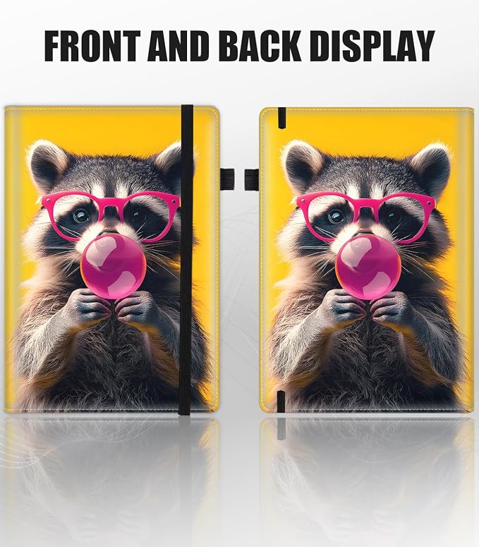 Hardcover Executive Notebooks, A5 PU Leather Lined Journal Notebook, 200 Pages Thick Paper Subject Notebooks for School,Work,Home Writing Business Notebook, Diary Book ，Raccoon Bubblegum