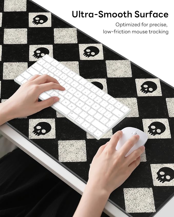 XL Gaming Mouse Pad, 31.5x15.7'' Large Desk Mat with Anti-Slip Rubber Base & Stitched Edges for Gaming, Office, Home, Cute Skulls