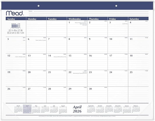 Mead Desk Calendar 2026-2027 Planning Pad, Academic 15-Month April-June, Monthly, 21.75" x 17" Standard, Ruled Daily Block (CAM92020)