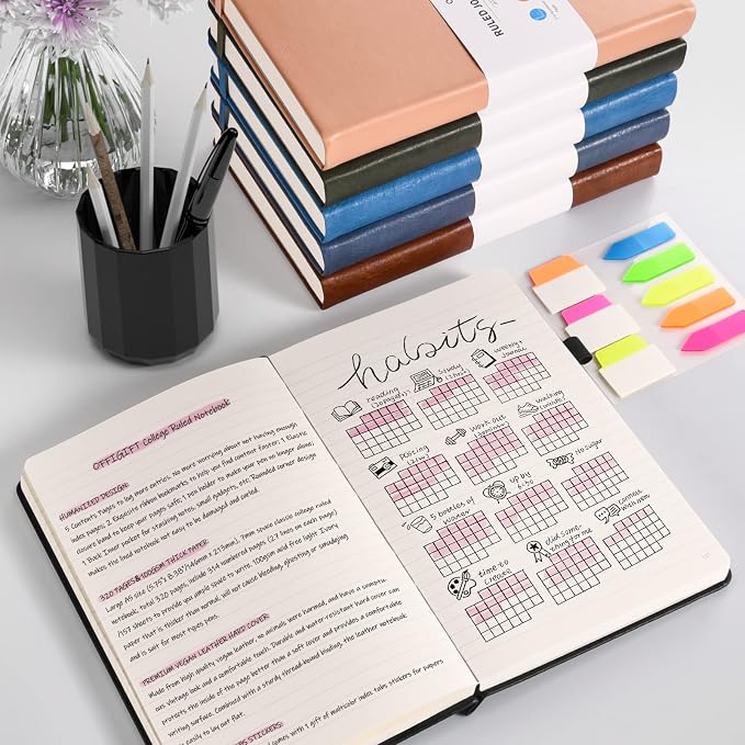 College Ruled Notebook A5, 312 Numbered Pages Diary, Lined Leather Journal | Extra-Thick with 2X Writing Space, 100gsm No Bleed Paper, Hardcover, Lay-Flat, for Work, School, Meeting Notes & Journaling