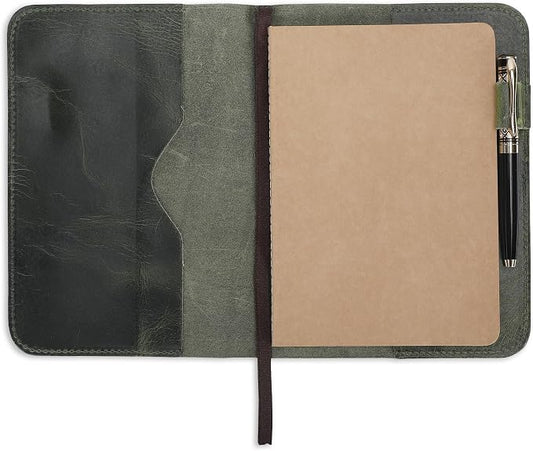 A5 Leather journal cover, Refillable Journal Cover for Large and Medium A5, Leather Handmade Notebook Cover, 9 x 6 Inches Leather Bound Journal (Green)