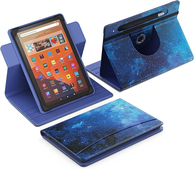 MoKo for Universal 11 inch Android Tablet Case with Pen Holder, Blue Starry | Fits All 9.6-11 inch Tablets, Slim 360 Degree Rotating Cover, Multi-Angle Stand, Front Pocket, No fit iPad/NO back opening