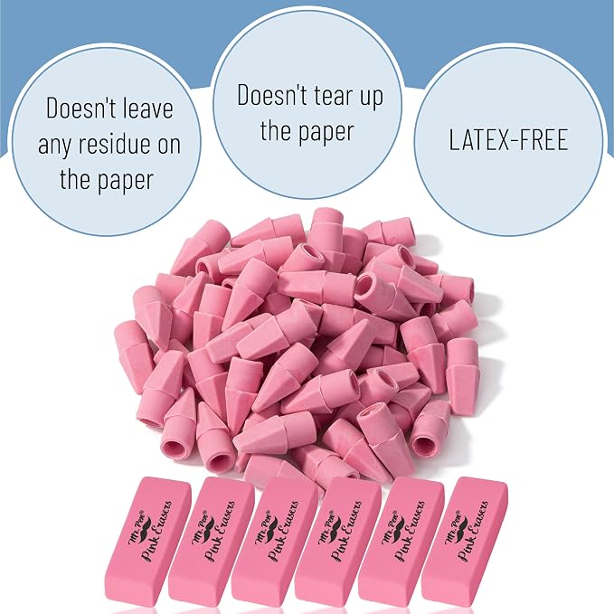 Mr. Pen- School Eraser Combination Set, 66 Pack, Pink | Latex Free Erasers for School, Office, Art Sketching, Homework, Exams, Clean Smudge-Free Correction
