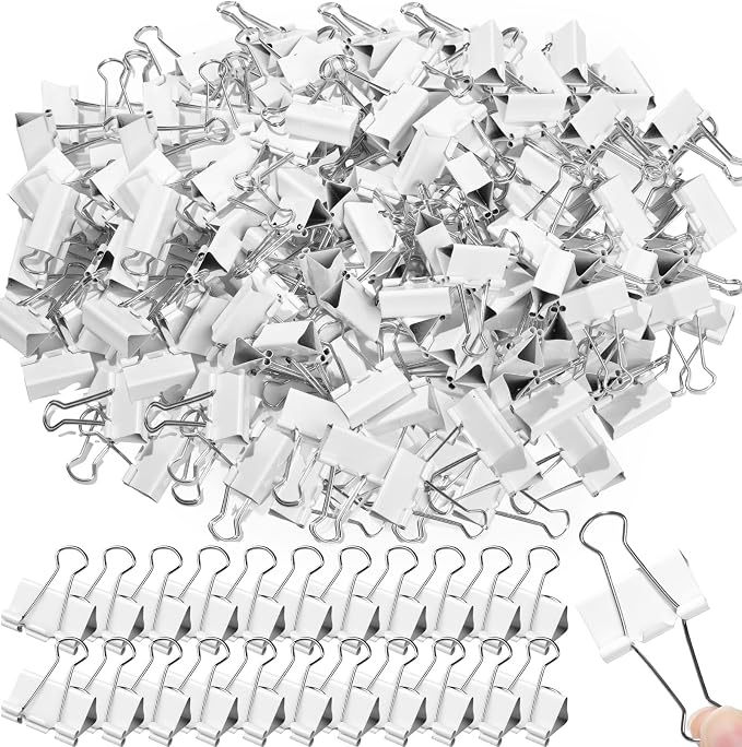 Jetec 300 Pack 1.25in/32mm White Metal Binder Clips Bulk Medium Reusable Fold Back Binder Clips Paper Clamps Spring Steel Sturdy for Home Office School Supplies