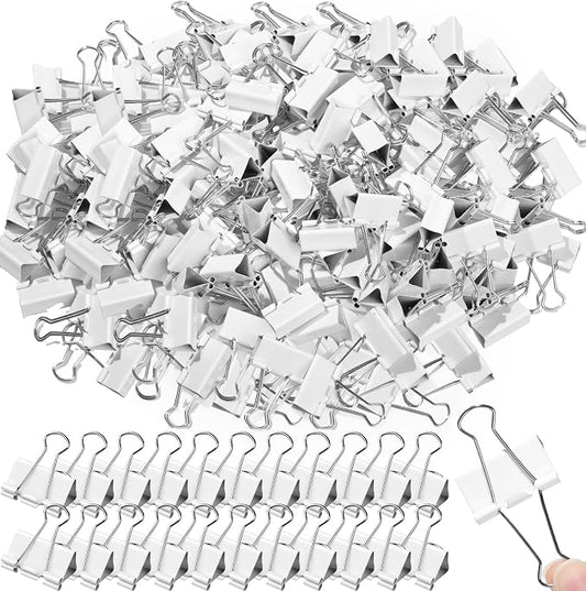 Jetec 300 Pack 1.25in/32mm White Metal Binder Clips Bulk Medium Reusable Fold Back Binder Clips Paper Clamps Spring Steel Sturdy for Home Office School Supplies