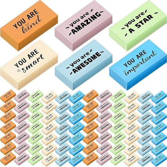 Resurhang 180 Pcs Erasers Bulk for Kids Inspirational Pencil Erasers Bulk for Drawing Motivational Big Eraser School Supplies for Classrooms Back to School Office (Motivational,Boho)