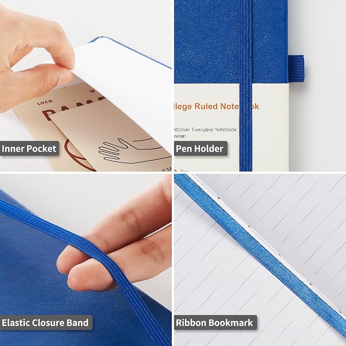 Heture Hardcover Notebooks, A5 Lined Journals Notebook for Writing 160 Pages, 8.2 x 5.5 inch, Classic Ruled Notebooks for College/Work/Travel (Blue, 1 Pack)