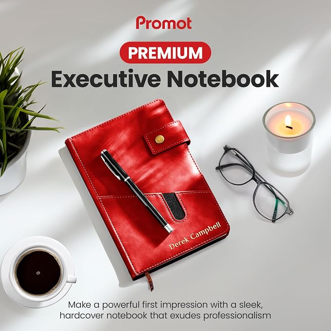 Promot Personalized Notebook - A5 Lined Leather PU Journal Notebook (Red) | Premium Leather-Look Cover, Smooth Lined Writing Pages, Durable Everyday Design, Elegant Professional Appearance