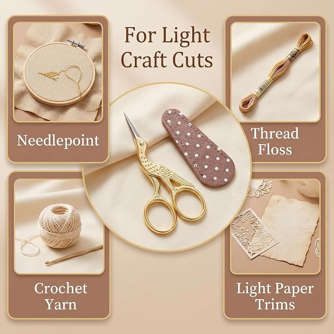 BIHRTC 3.6inch Little Embroidery Scissors Sharp Stainless Steel Tip Cross Stitch Scissors for Office Home Manual Sewing Handicraft DIY Tool Art Work Needlepoint Crochet Vintage Detail Shears