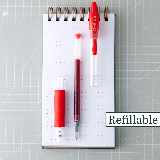 Pilot G2 Premium Refillable and Retractable Rolling Ball Gel Pens, Extra Fine Point, Gel Ink Pens, 0.5mm, Red Ink, 12-Pack