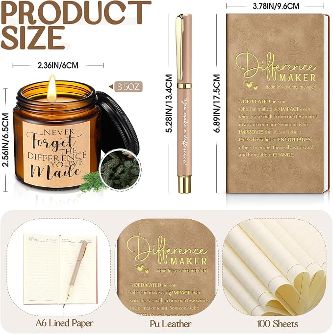 Vesici 4 Pcs Difference Maker Gift Set Mug Notebook Candle Pen,Brown,Word