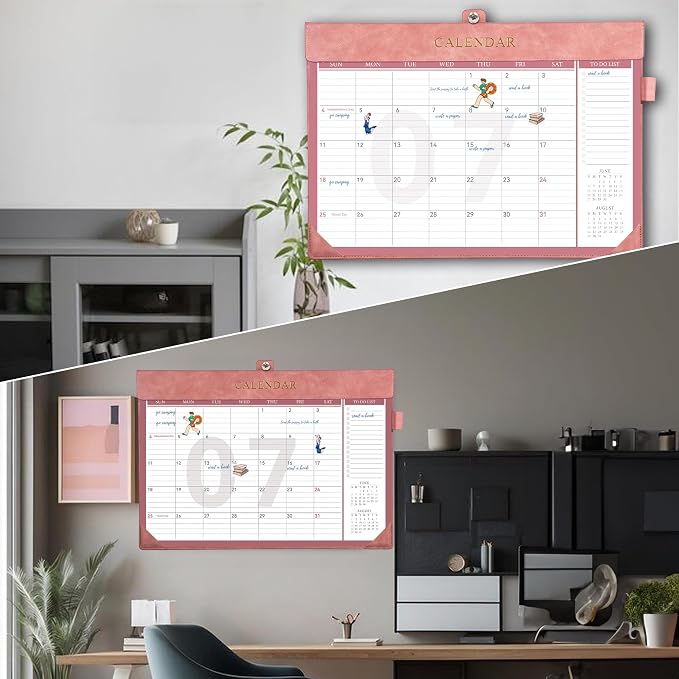 Yoment Desk Calendar 2026-2027 with Desktop Mat, Large Desk Pad Calendar from Now to December 2027, 18 Months Leather Desktop Wall Calendar with Plastic Cover for Home Office School,17x 12,Pink