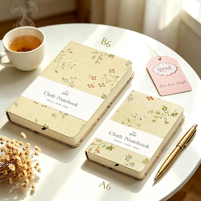 Floral Linen Journal, Similar Embroidered, Small Notebooks 5x7, Lay Flat Sketchbook, B6 Notebook, Hardcover, Lined & Unlined Notebook, Apricot