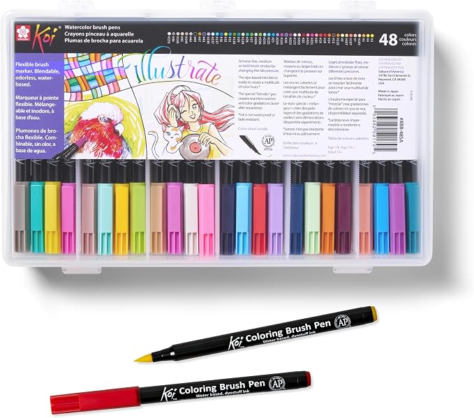SAKURA XBR-48SA 48-Piece Koi Assorted Coloring Brush Pen Set