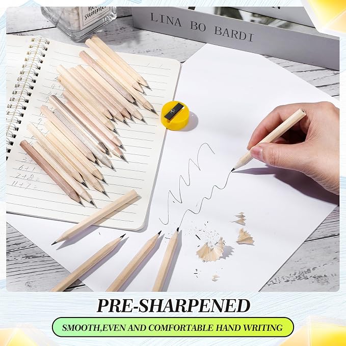 Yexiya Golf Pencils Bulk Half 2 HB 3.5 Pre Sharpened Hexagonal Yellow Wood Mini Pencils for Party Favors Kids School Classroom Office Supplies(80 Pcs)