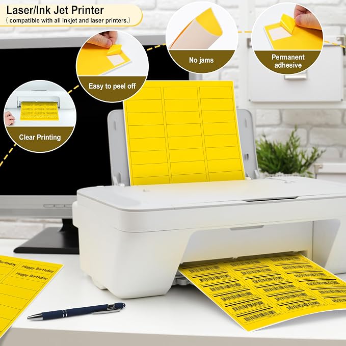 L LIKED 900 Fluorescent Yellow Address Labels, 1" X 2-5/8" Neon Colored Labels Handwritten or Inkjet/Laser Print for Shipping Envelopes & Small Packages - 30 Sheets