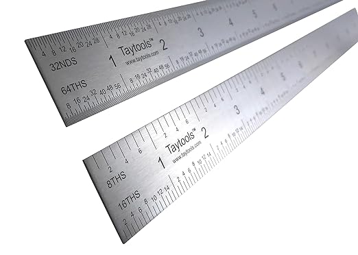 Taytools 12" Rigid Machinist Rule Ruler Hardened Spring Steel 4R Graduations in 1/8", 1/16", 1/32" and 1/64" MRSAE-12
