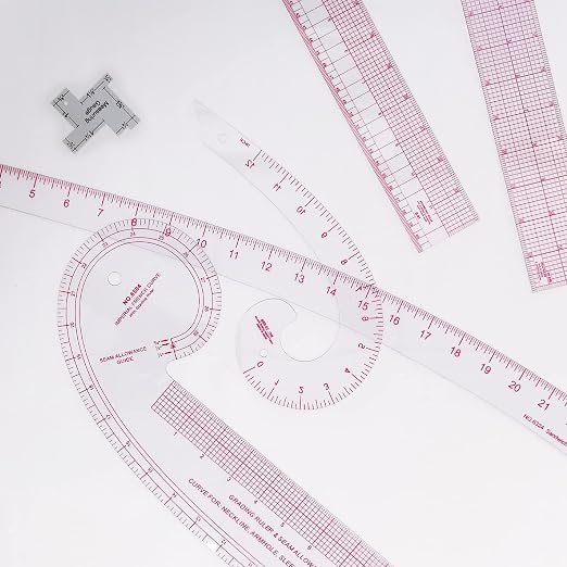 Imperial Sewing Ruler & French Curves for Pattern Making Drafting, Clear Plastic Fashion Designer Ruler Kit in Inches (6-Piece Set)