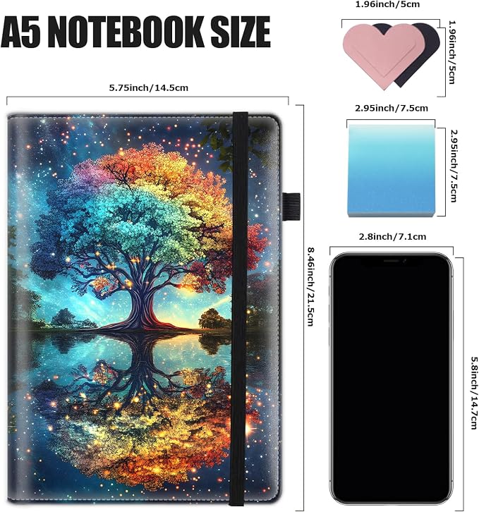 Hardcover Executive Notebooks, A5 PU Leather Lined Journal Notebook, 200 Pages Thick Paper Subject Notebooks for School,Work,Home Writing Business Notebook, Diary Book ，Space Fantasy Landscape