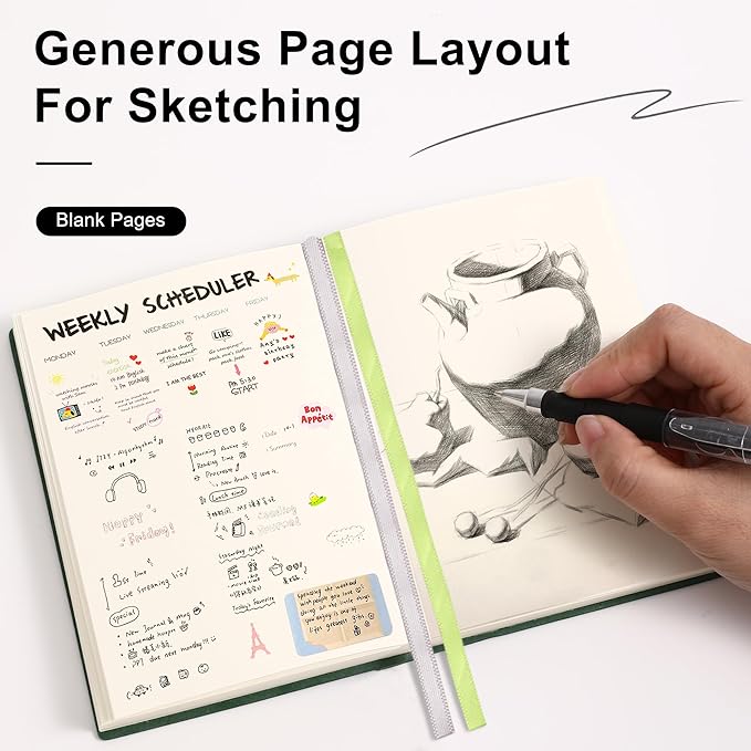 Blank Journal Notebook 720 Pages A6 Unlined Plain Sketchbook No Lines Soft Leather Pocket Blank Notebook for Women Drawing Book Memo Writing Sketch Pad Diary Notebook 3.9 × 5.5 (Green Blank Notebook)