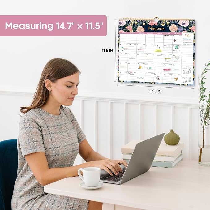 Calendar 2026-2027, 21-Month Wall Calendar Runs from Apr 2026 to Dec 2027,11.5" x 14.7",Large Monthly Calendar with Twin-Wire Binding, Perfect for Home or Office - Midnight Garden