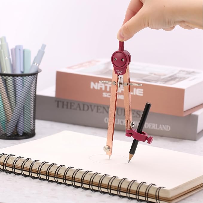Mr. Pen- Metal Geometry Compass, Center-Wheel Design | Precision Drafting Compass with Pencil for School & Technical Drawing, Draws Circles up to 11 Inches Diameter