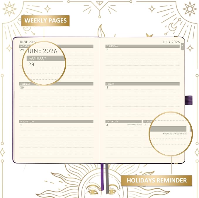 Planner 2026-2027 - Academic Planner 2026-2027, July 2026 - June 2027, 5.75" x 8.25", 2026-27 Weekly and Monthly Planner, Faux Leather planner 26-27 with Back Pocket & 40 Notes Pages - Purple