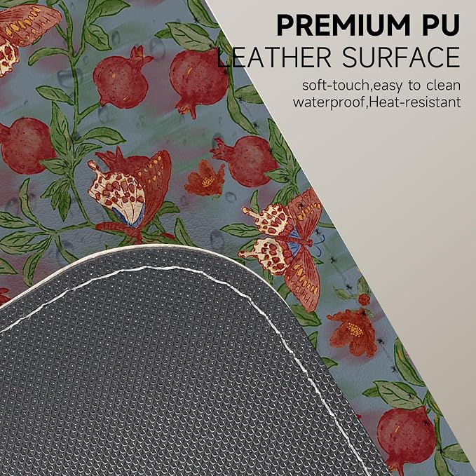 Botanical Floral Desk Pad Blotter,Large Mouse Pad 35 x 17in,PU Leather Desk Mat Writing Pad Protector, Non-Slip Waterprrof,Desktop Decor for Home Office Women Girls (Pomegranate Flower Butterfly)