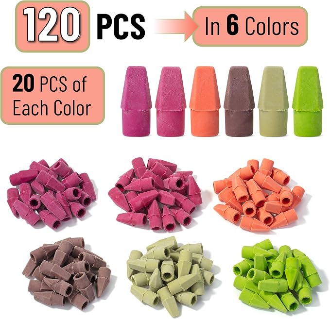 Mr. Pen- Pencil Erasers Toppers, 120 Pack, Late Harvest Color Scheme | Latex Free, No Smudge, Mr Pen Erasers for Pencils