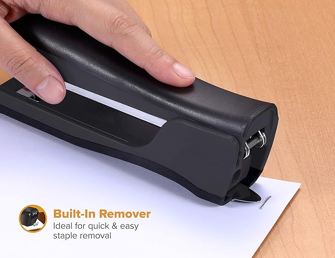 Bostitch Office Eco-Friendly Dynamo 4 in 1 Standup Stapler, Includes 420 Staples, 20 Sheet Capacity, Integrated Pencil Sharpener, Staple Remover & Staple Storage, Black
