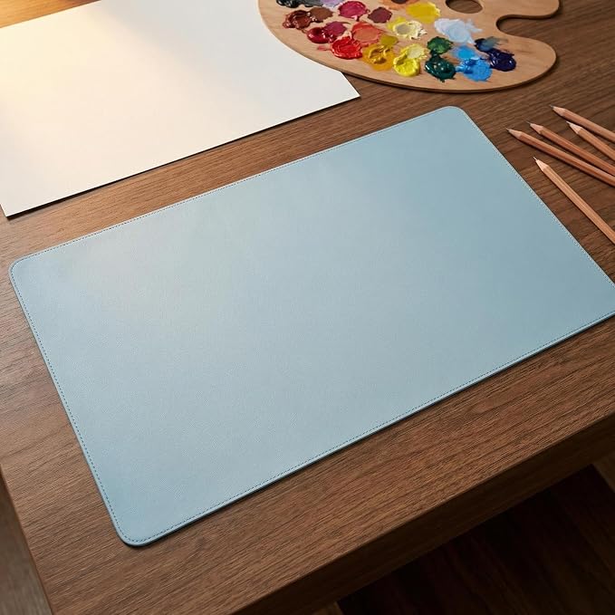 Desk pad mat,Mouse Pad,Office Desk Mat, Non-Slip PU Leather Desk Blotter,Desk pad,Waterproof Keyboard mat for Office/Home/Decor (Blue,9.85'' x 16.15'')
