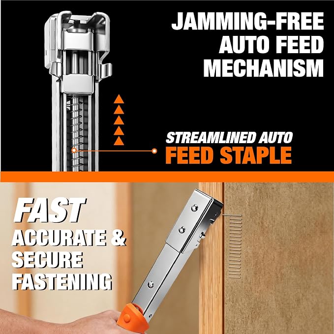 Heavy Duty Hammer Tacker Stapler Kit, All-Steel with Jam-Resistant Mechanism, 1200 T50 Staples (1/4 in & 5/16 in) and Work Gloves for House Wrap, Insulation & DIY 1050301