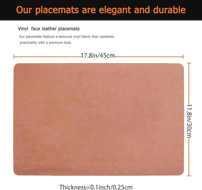 Beige Plastic Placemats Set of 4, Faux Leather Waterproof Table Mats | Coral Vinyl placemats,Wipeable and heat resistant table mats.Easy to clean,great for indoor and outdoor